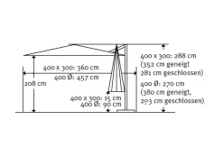 SCHNEIDER Exklusivmodell Rhodos Grande Ampelschirm, silbergrau, 400 x 300 cm, rechteckig