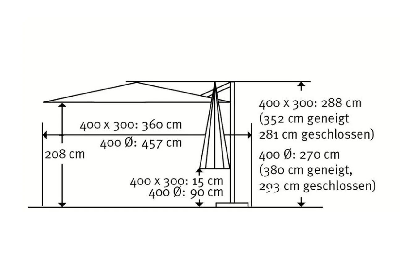 SCHNEIDER Exklusivmodell Rhodos Grande Ampelschirm, silbergrau, 400 x 300 cm, rechteckig