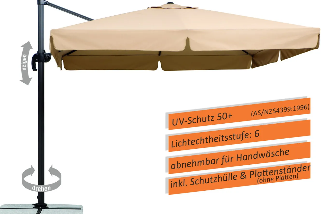 SCHNEIDER Rhodos Ampelschirm, natur, quadratisch, 300 x 300 cm