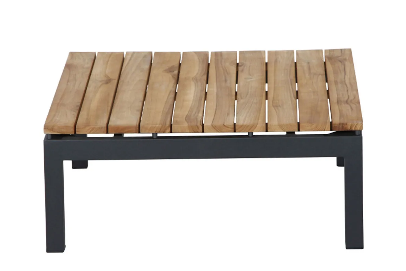 SIENA GARDEN Alvida Gartenlounge, matt anthrazit/grau, Alu/Ranotex®-Gewebe/Teak, Tisch 74x74 cm, 5 Personen, inkl. Polster