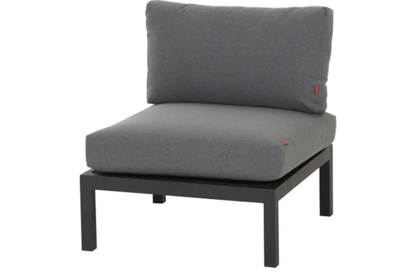 SIENA GARDEN Alvida Gartenlounge, matt anthrazit/grau, Alu/Ranotex®-Gewebe/Teak, Tisch 74x74 cm, 5 Personen, inkl. Polster