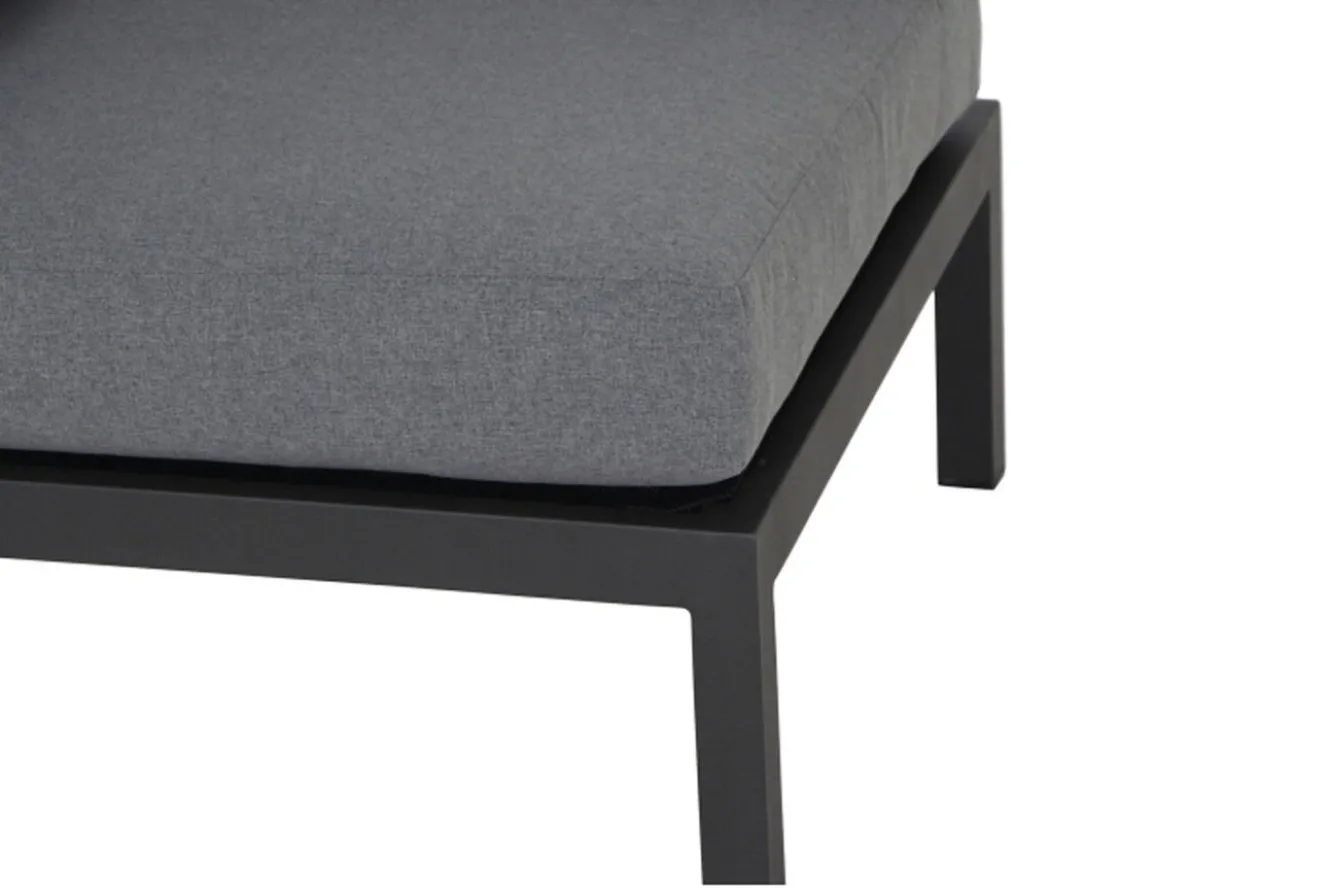 SIENA GARDEN Alvida Gartenlounge, matt anthrazit/grau, Alu/Ranotex®-Gewebe/Teak, Tisch 74x74 cm, 5 Personen, inkl. Polster