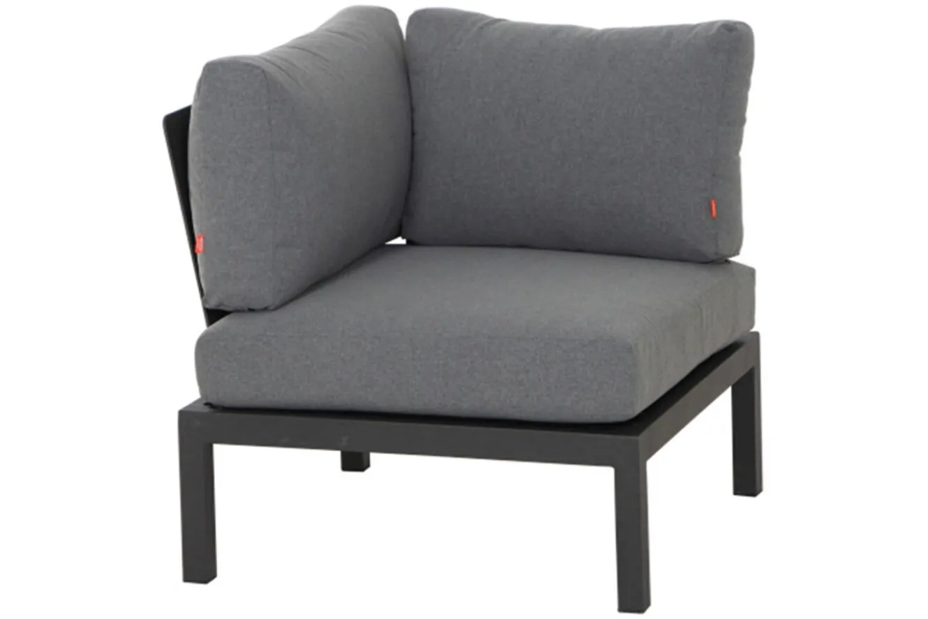 SIENA GARDEN Alvida Gartenlounge, matt anthrazit/grau, Alu/Ranotex®-Gewebe/Teak, Tisch 74x74 cm, 5 Personen, inkl. Polster
