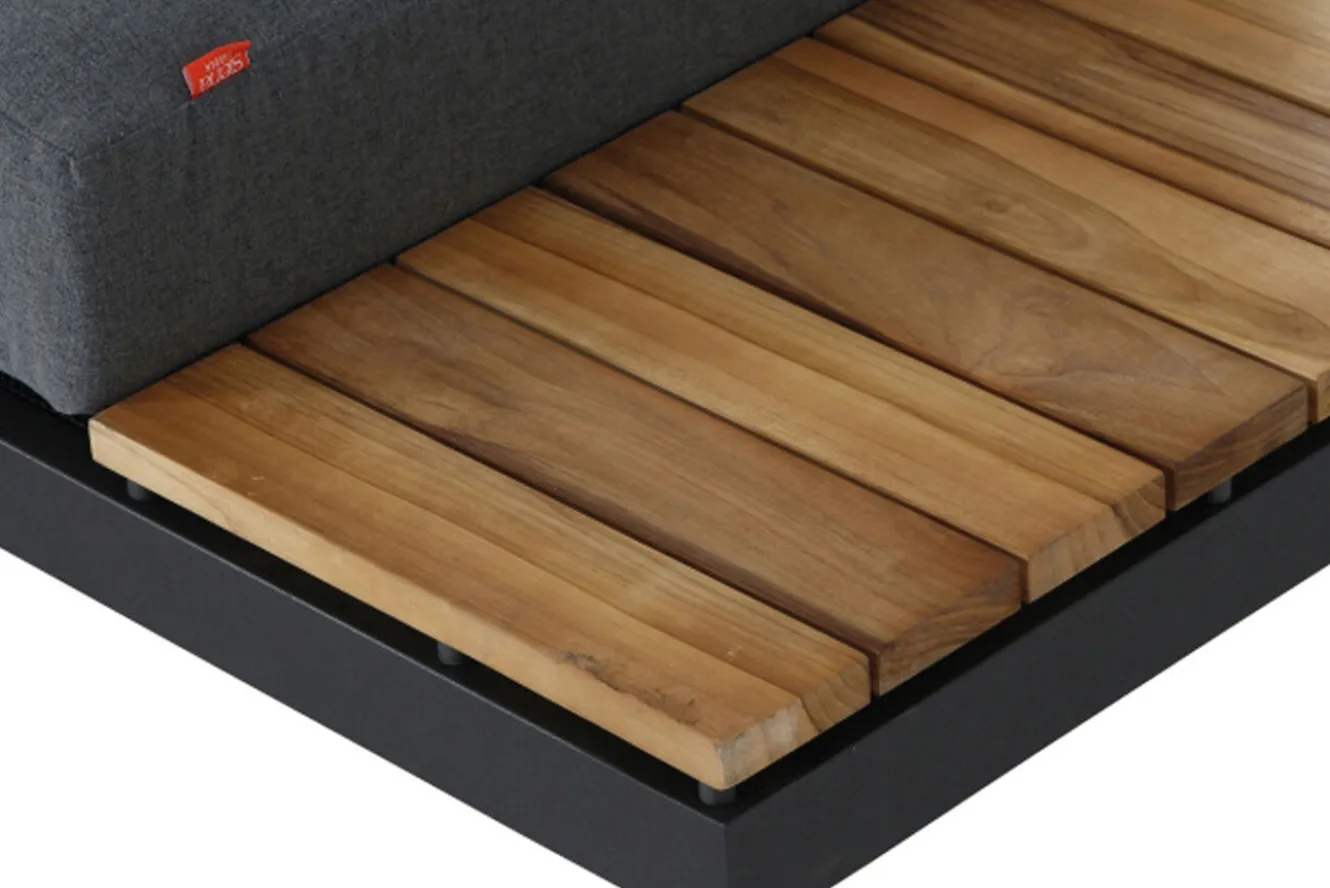 SIENA GARDEN Alvida Gartenlounge, matt anthrazit/grau, Alu/Ranotex®-Gewebe/Teak, Tisch 74x74 cm, 5 Personen, inkl. Polster