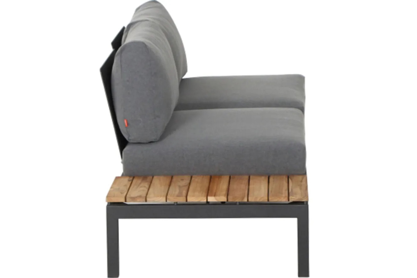 SIENA GARDEN Alvida Gartenlounge, matt anthrazit/grau, Alu/Ranotex®-Gewebe/Teak, Tisch 74x74 cm, 5 Personen, inkl. Polster