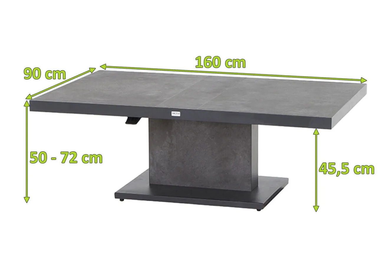 SIENA GARDEN Bellani Lifttisch, matt anthrazit/dunkelgrau, Alu/Keramik, 160 x 90 cm, höhenverstellbar