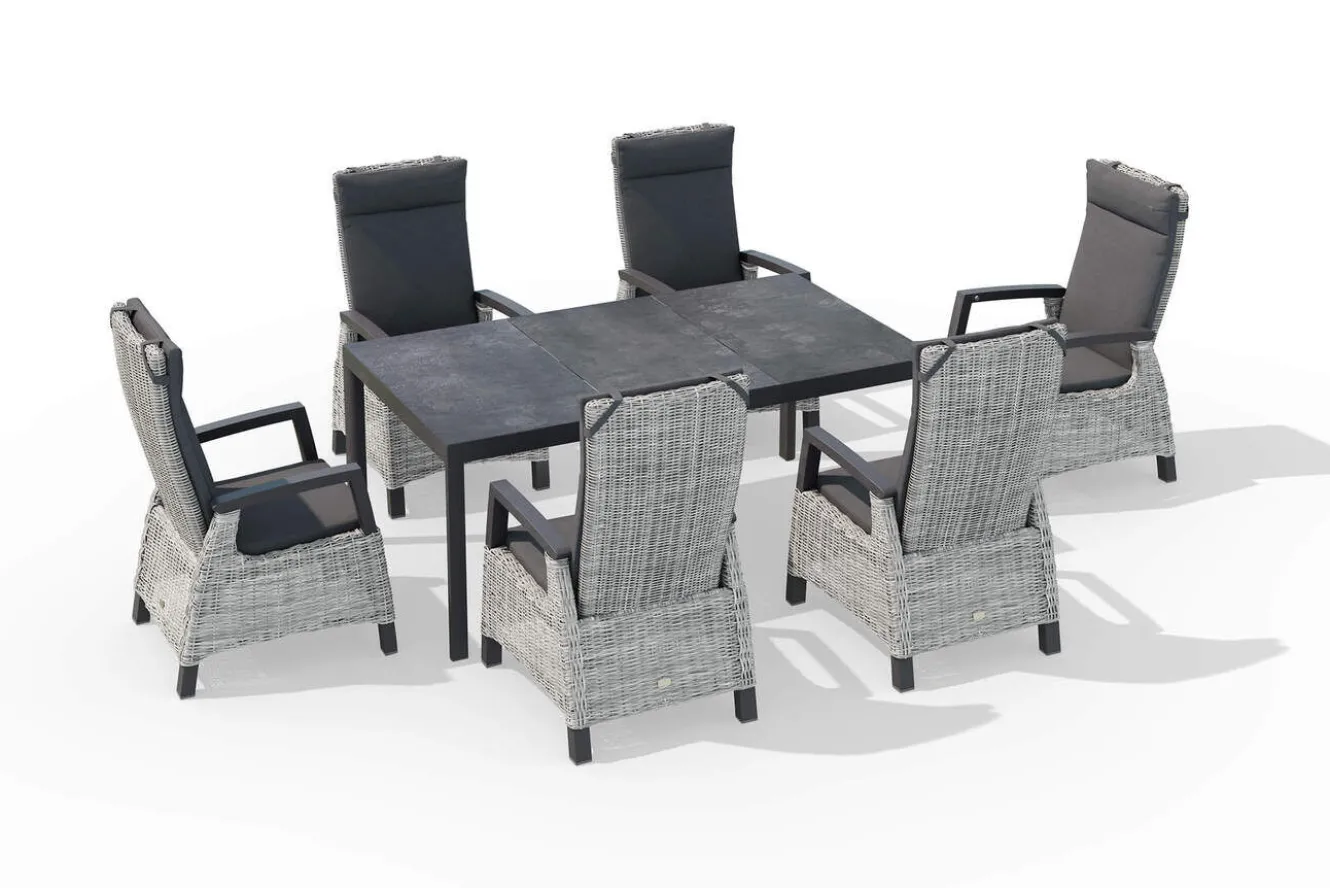 SIENA GARDEN Carlos/Corido Garten-Essgruppe, anthrazit, Alu/Geflecht/Keramik, Esstisch 180 x 100 cm, inkl. 6 Dining Sessel