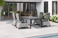 SIENA GARDEN Carlos/Corido Garten-Essgruppe, anthrazit/grau, Alu/Geflecht/Keramik, Esstisch 180 x 100 cm, inkl. 4 Dining Sessel