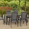 SIENA GARDEN Carlos/Valencia Garten-Essgruppe, anthrazit/grau, Alu/Textilgewebe/Keramik, Esstisch 180 x 100 cm, inkl. 6 Dining Sessel, stufenlos verstellbar