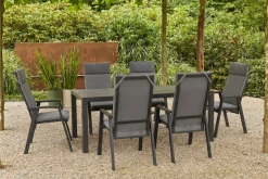 SIENA GARDEN Carlos/Valencia Garten-Essgruppe, anthrazit/grau, Alu/Textilgewebe/Keramik, Esstisch 180 x 100 cm, inkl. 6 Dining Sessel, stufenlos verstellbar