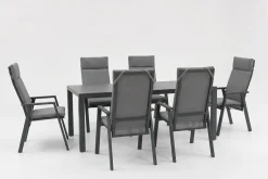SIENA GARDEN Carlos/Valencia Garten-Essgruppe, anthrazit/grau, Alu/Textilgewebe/Keramik, Esstisch 180 x 100 cm, inkl. 6 Dining Sessel, stufenlos verstellbar