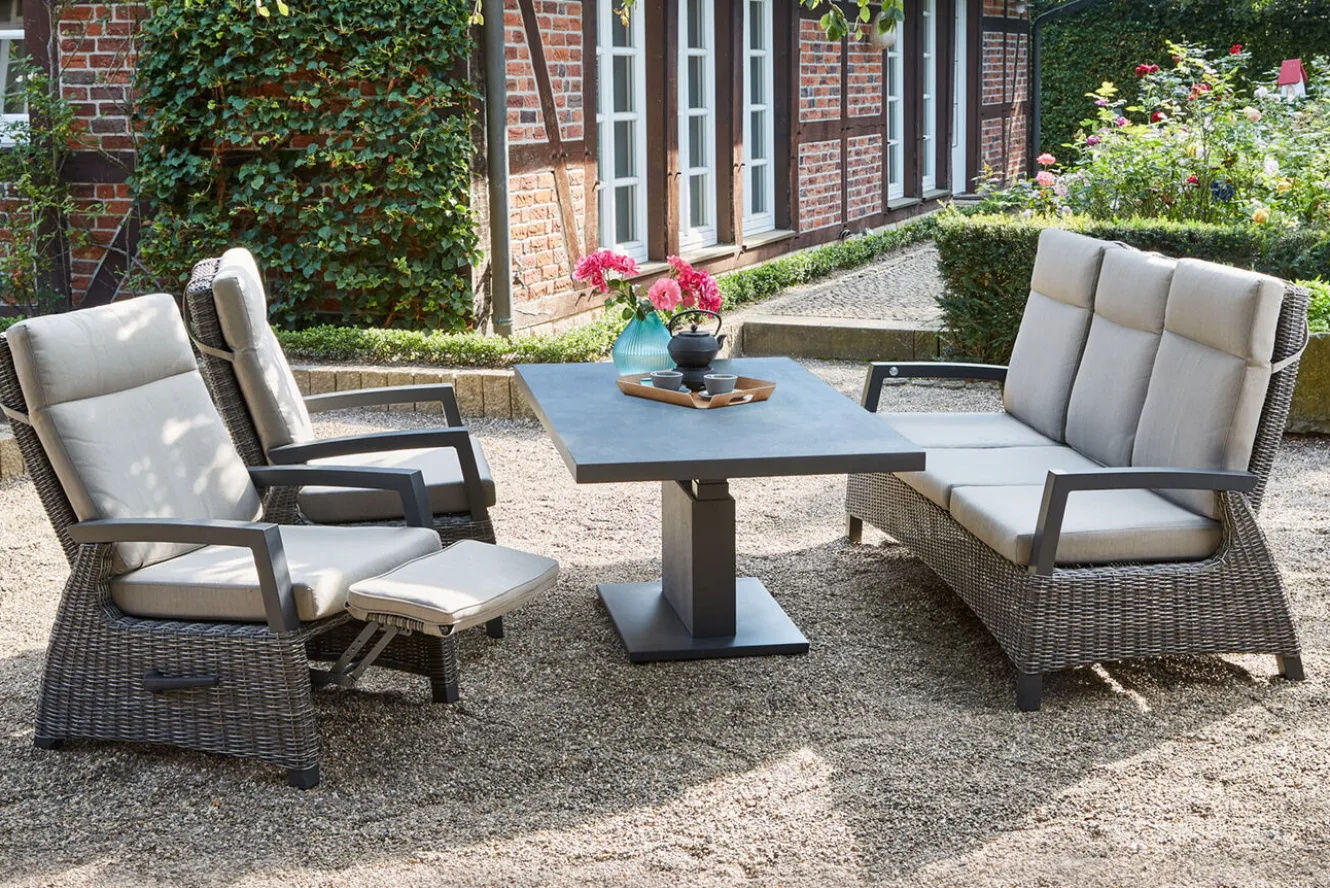 SIENA GARDEN Corido/Bellani Grau Gartenlounge, charcoal/anthrazit/grau, Alu/Gardino®-Geflecht, Lifttisch 160x90cm, 1x 3-Sitzer, 2x Relaxessel
