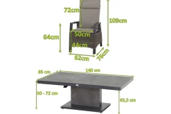 SIENA GARDEN Corido/Bellani Grau Gartenlounge, charcoal/anthrazit/grau, Alu/Gardino®-Geflecht, Lifttisch 140x85 cm, 4 Dining Move Sessel