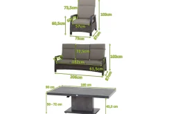SIENA GARDEN Corido/Bellani Grau Gartenlounge, charcoal/anthrazit/grau, Alu/Gardino®-Geflecht, Lifttisch 160x90cm, 1x 3-Sitzer, 2x Loungesessel