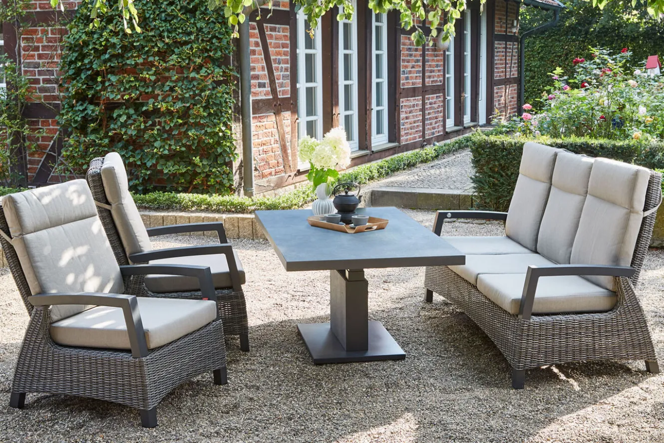 SIENA GARDEN Corido/Bellani Grau Gartenlounge, charcoal/anthrazit/grau, Alu/Gardino®-Geflecht, Lifttisch 160x90cm, 1x 3-Sitzer, 2x Loungesessel