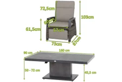 SIENA GARDEN Corido/Bellani Grau Gartenlounge, charcoal/anthrazit/grau, Alu/Gardino®-Geflecht, Lifttisch 160x90 cm, 6 Relaxsessel
