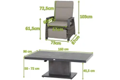 SIENA GARDEN Corido/Bellani Grau Gartenlounge, charcoal/anthrazit/grau, Alu/Gardino®-Geflecht, Lifttisch 160x90 cm, 6 Relaxsessel