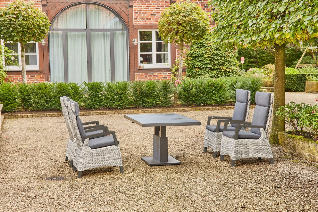 SIENA GARDEN Corido/Bellani Garten-Essgruppe, grau/anthrazit, Alu/Geflecht/Keramik, 160 x 90 x 50-72cm, inkl. 4 Diningsessel