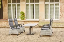 SIENA GARDEN Corido/Bellani Garten-Essgruppe, anthrazit/grau, Alu/Geflecht/Keramik, 140 x 85 x 50-72cm, inkl. 4 Diningsessel