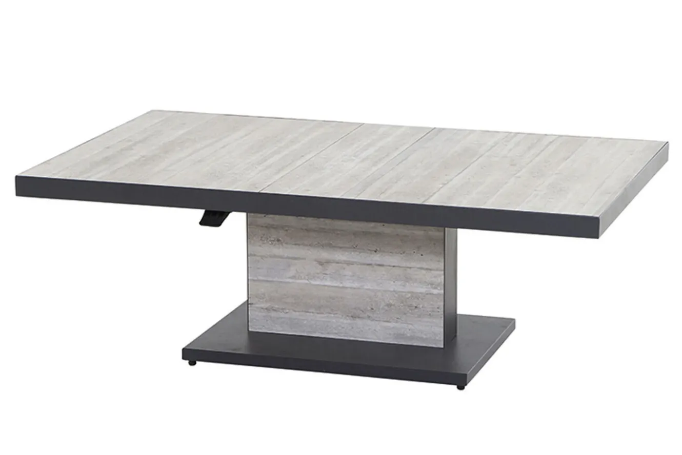 SIENA GARDEN Corido/Bellani Pinie Gartenlounge, charcoal/anthrazit/pinie-grau, Alu/Keramik/Gardino®-Geflecht, Lifttisch 140x85 cm, 4 Loungesessel