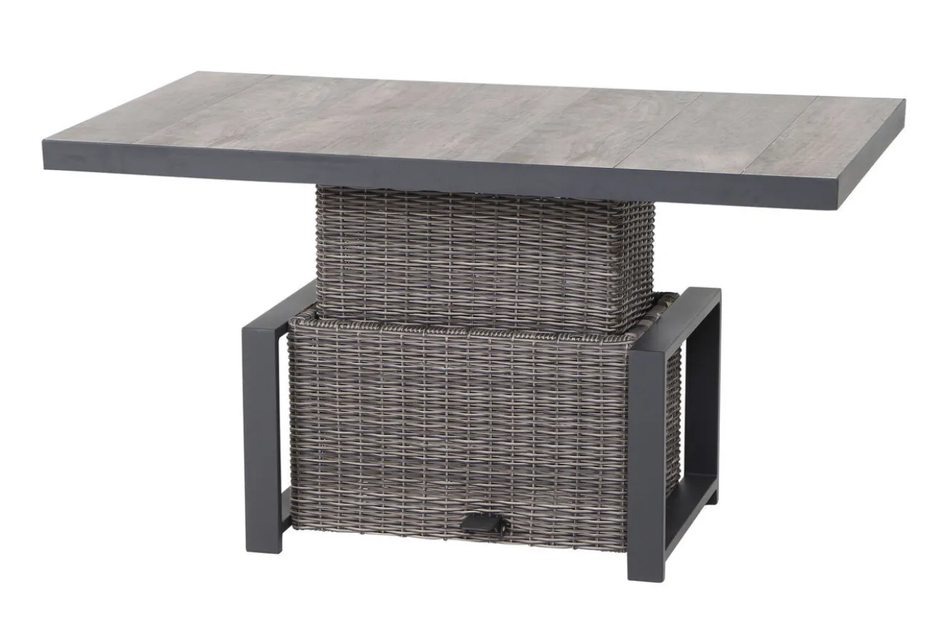 SIENA GARDEN Corido Garten-Essgruppe, charcoal, Alu / Gardino®-Geflecht, 4 Relaxsessel, stufenloser Lifttisch 130x75x47-71cm