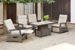 SIENA GARDEN Corido Garten-Essgruppe, charcoal, Alu / Gardino®-Geflecht, 4 Relaxsessel, stufenloser Lifttisch 130x75x47-71cm