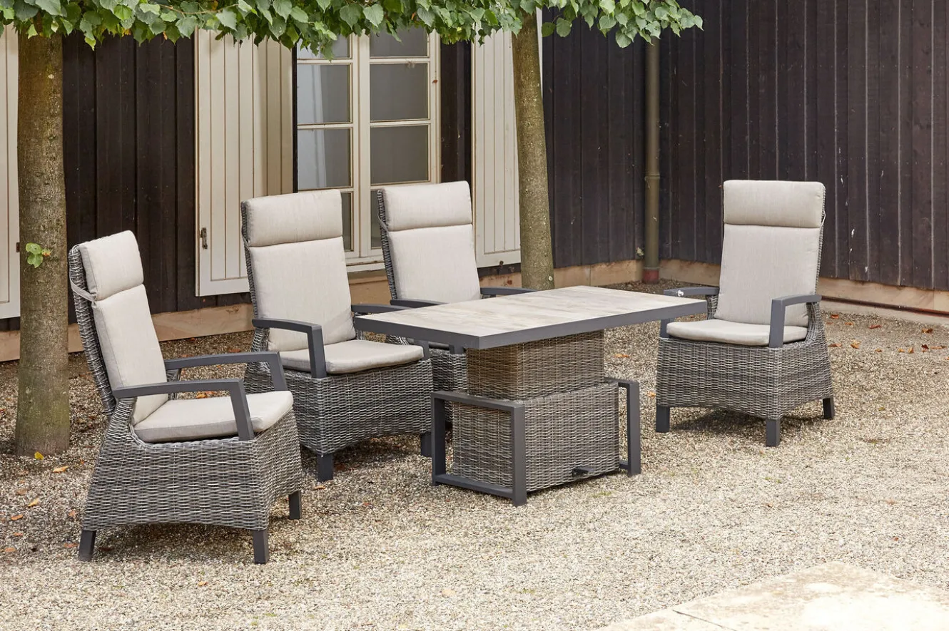 SIENA GARDEN Corido Garten-Essgruppe, charcoal, Alu / Gardino®-Geflecht, 4 Diningsessel, stufenloser Lifttisch 130x 75 x 47-71 cm
