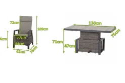 SIENA GARDEN Corido Garten-Essgruppe, charcoal, Alu / Gardino®-Geflecht, 4 Diningsessel, stufenloser Lifttisch 130x 75 x 47-71 cm