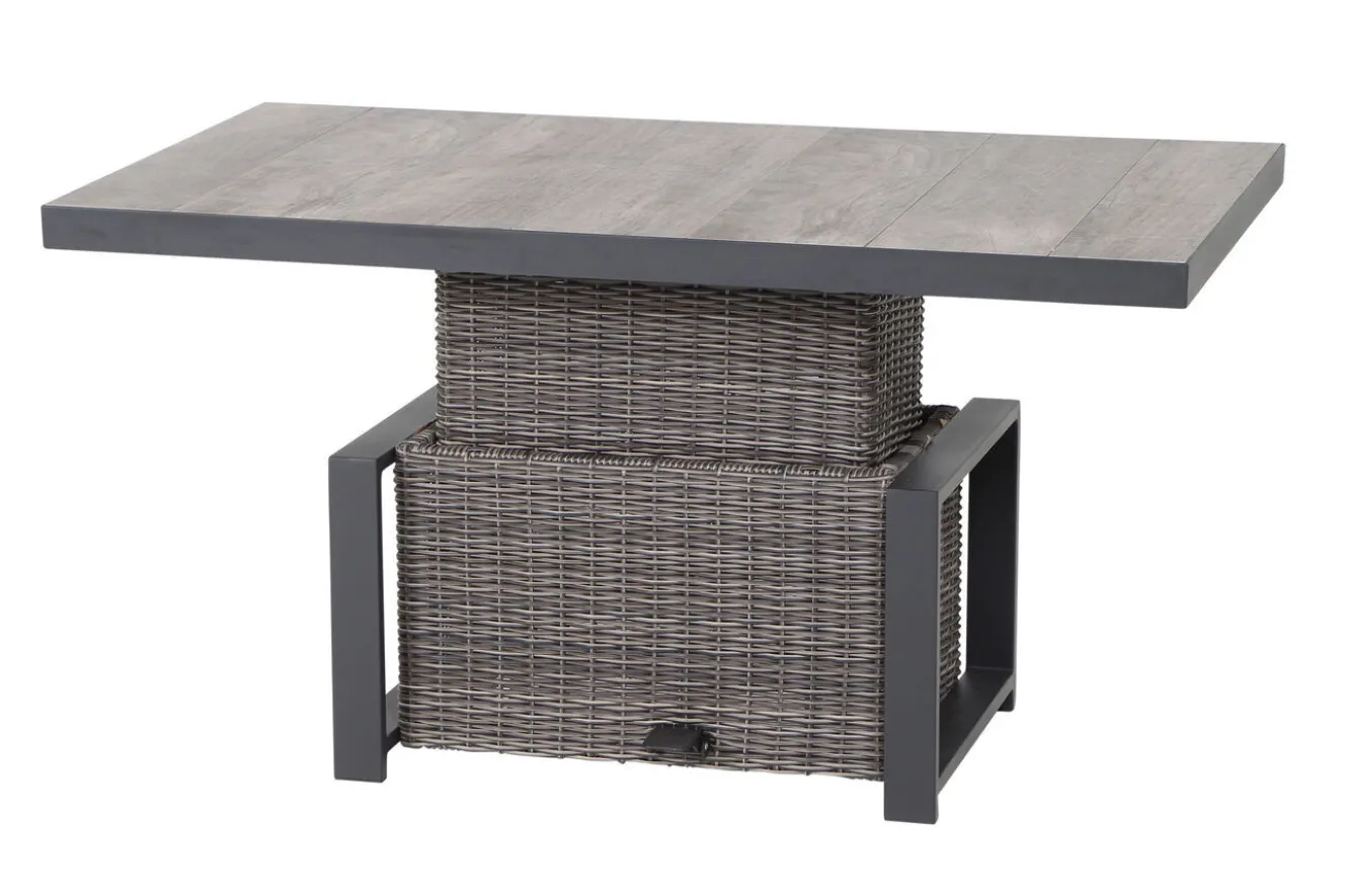 SIENA GARDEN Corido Garten-Essgruppe, charcoal, Alu / Gardino®-Geflecht, 4 Diningsessel, stufenloser Lifttisch 130x 75 x 47-71 cm