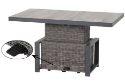 SIENA GARDEN Corido Garten-Essgruppe, charcoal, Alu / Gardino®-Geflecht, 4 Diningsessel, stufenloser Lifttisch 130x 75 x 47-71 cm