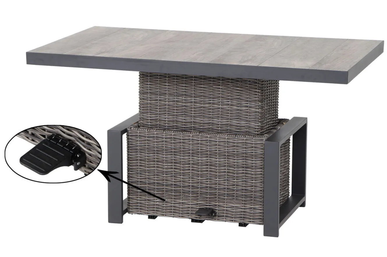 SIENA GARDEN Corido Garten-Essgruppe, charcoal, Alu / Gardino®-Geflecht, 4 Diningsessel, stufenloser Lifttisch 130x 75 x 47-71 cm