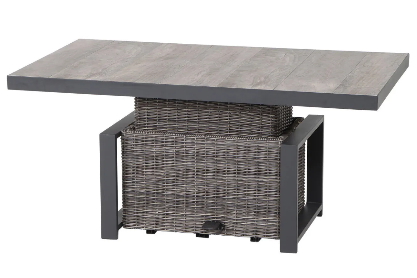 SIENA GARDEN Corido Garten-Essgruppe, charcoal, Alu / Gardino®-Geflecht, 4 Diningsessel, stufenloser Lifttisch 130x 75 x 47-71 cm