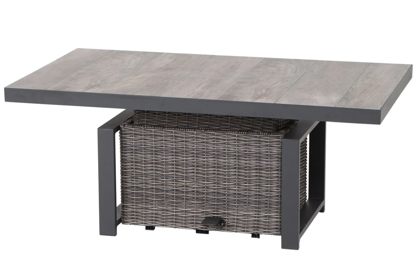SIENA GARDEN Corido Garten-Essgruppe, charcoal, Alu / Gardino®-Geflecht, 4 Diningsessel, stufenloser Lifttisch 130x 75 x 47-71 cm