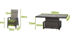 SIENA GARDEN Corido Garten-Essgruppe, charcoal, Alu / Gardino®-Geflecht, 6 Diningsessel, stufenloser Lifttisch 160 x 90 x 47-71 cm