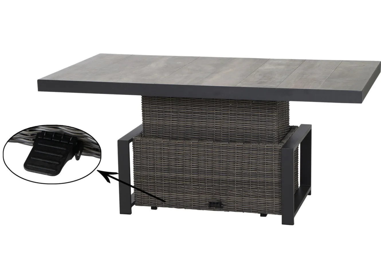 SIENA GARDEN Corido Garten-Essgruppe, charcoal, Alu / Gardino®-Geflecht, 6 Diningsessel, stufenloser Lifttisch 160 x 90 x 47-71 cm