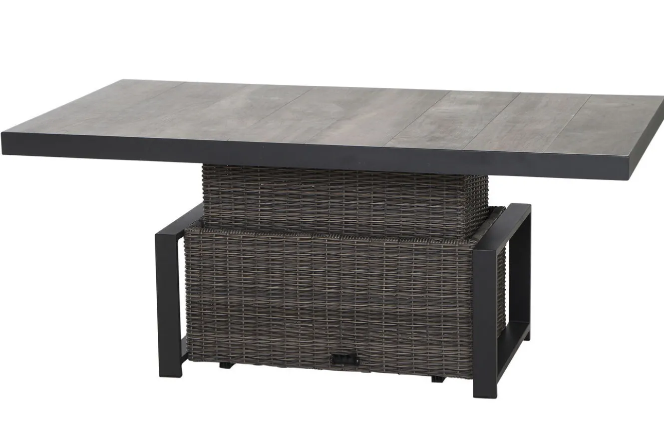 SIENA GARDEN Corido Garten-Essgruppe, charcoal, Alu / Gardino®-Geflecht, 6 Diningsessel, stufenloser Lifttisch 160 x 90 x 47-71 cm