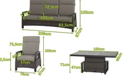 SIENA GARDEN Corido Gartenlounge, charcoal, Alu/Gardino®-Geflecht, 2 Loungesessel + 3er Sofa, stufenloser Lifttisch 160x90x47-71cm