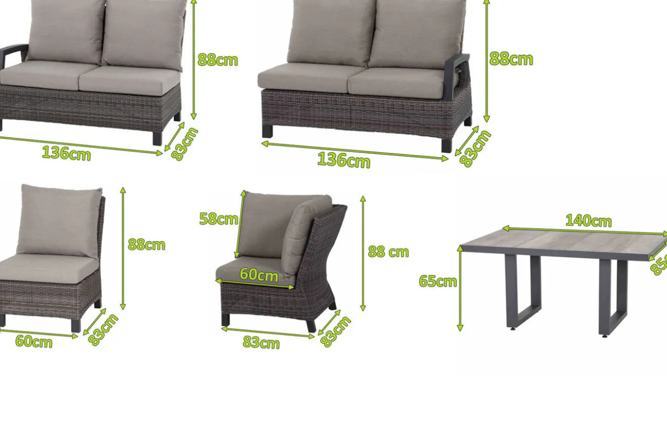 SIENA GARDEN Corido Gartenlounge, charcoal, Alu/Gardino®-Geflecht, 6 Personen, Loungetisch 140x85cm
