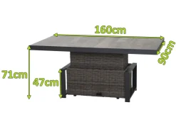 SIENA GARDEN Corido Lifttisch, charcoal, Alu/Gardino®-Geflecht, 160 x 90 cm, höhenverstellbar
