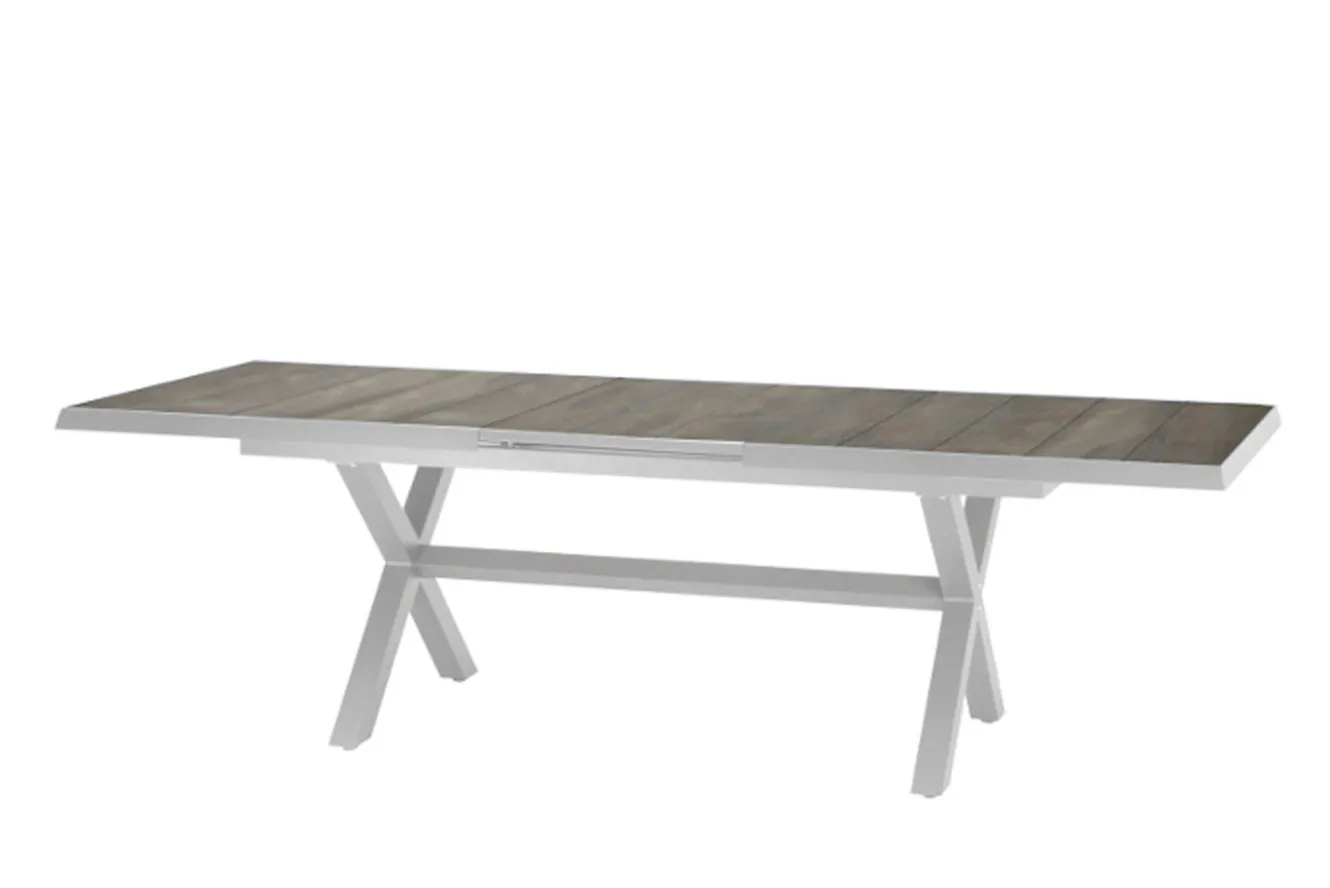 SIENA GARDEN Corido/Sincro Garten-Essgruppe, ice grey/weiß grau, Alu/Gardino®-Geflecht/Keramik, Ausziehtisch 200/260x100 cm, 6 Diningsessel