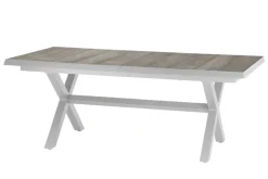 SIENA GARDEN Corido/Sincro Garten-Essgruppe, ice grey/weiß grau, Alu/Gardino®-Geflecht/Keramik, Ausziehtisch 200/260x100 cm, 6 Diningsessel