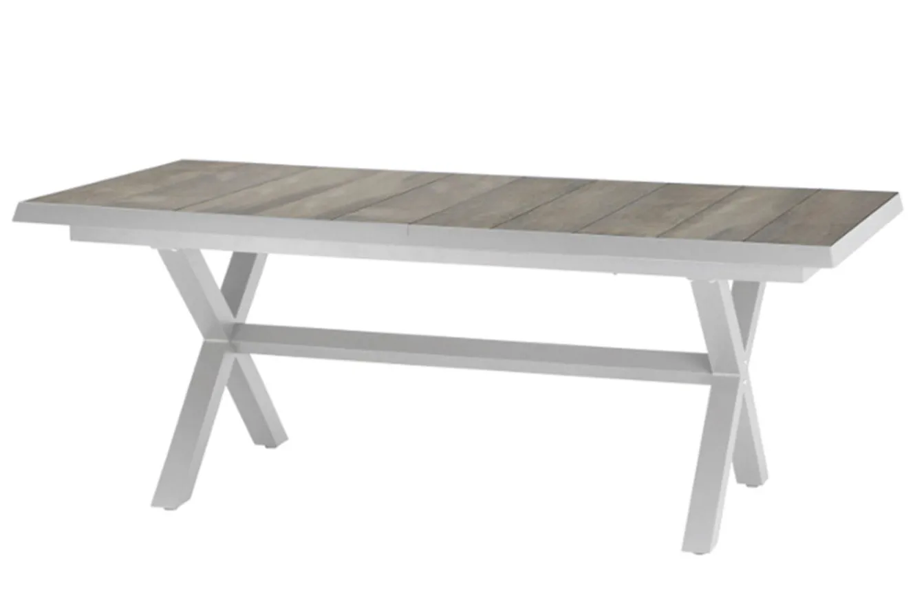 SIENA GARDEN Corido/Sincro Garten-Essgruppe, ice grey/weiß grau, Alu/Gardino®-Geflecht/Keramik, Ausziehtisch 200/260x100 cm, 6 Diningsessel