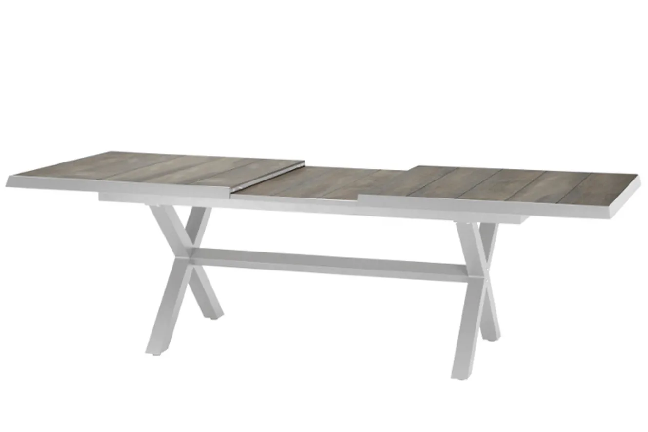 SIENA GARDEN Corido/Sincro Garten-Essgruppe, ice grey/weiß grau, Alu/Gardino®-Geflecht/Keramik, Ausziehtisch 200/260x100 cm, 6 Diningsessel