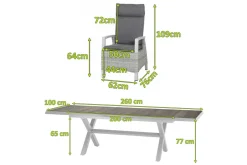 SIENA GARDEN Corido/Sincro Garten-Essgruppe, ice grey/weiß grau, Alu/Gardino®-Geflecht/Keramik, Ausziehtisch 200/260x100 cm, 8 Dining Move Sessel
