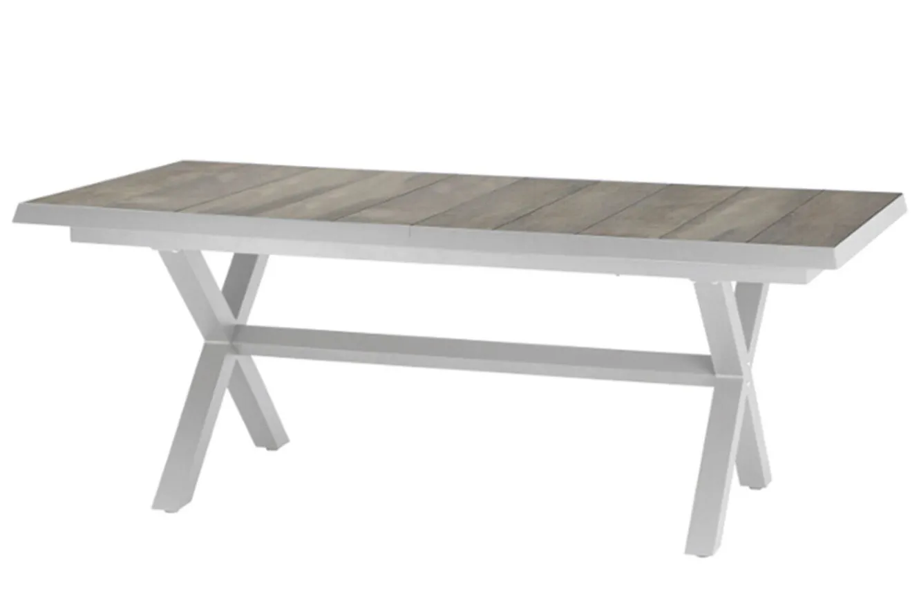 SIENA GARDEN Corido/Sincro Garten-Essgruppe, ice grey/weiß grau, Alu/Gardino®-Geflecht/Keramik, Ausziehtisch 200/260x100 cm, 8 Dining Move Sessel