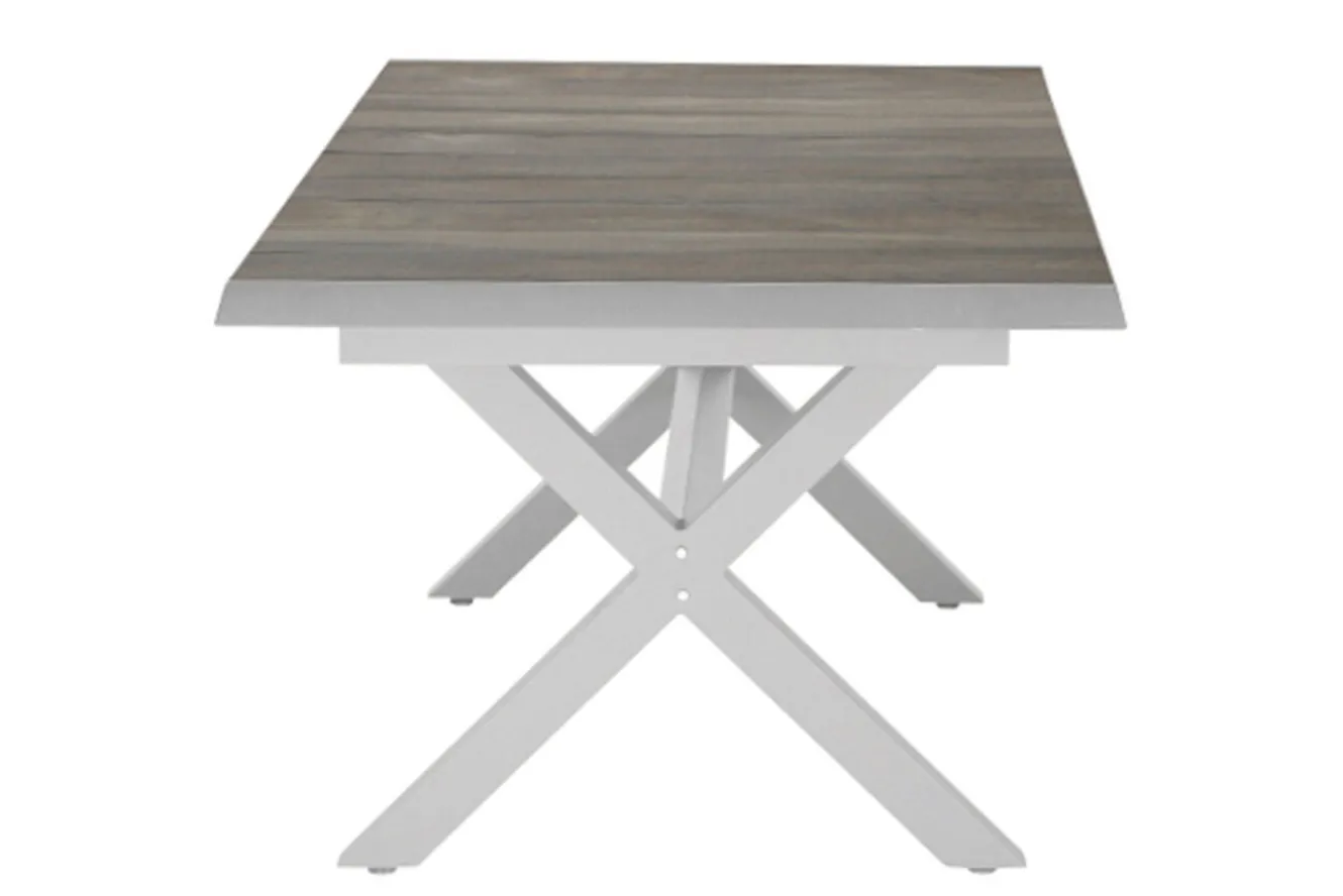 SIENA GARDEN Corido/Sincro Garten-Essgruppe, ice grey/weiß grau, Alu/Gardino®-Geflecht/Keramik, Ausziehtisch 200/260x100 cm, 4 Dining Move Sessel