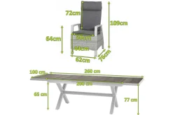 SIENA GARDEN Corido/Sincro Garten-Essgruppe, ice grey/weiß grau, Alu/Gardino®-Geflecht/Keramik, Ausziehtisch 200/260x100 cm, 4 Dining Move Sessel
