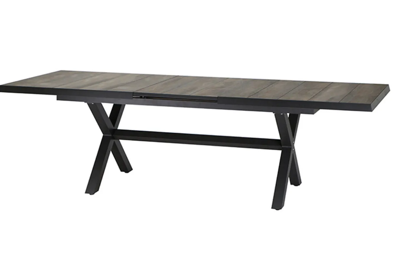 SIENA GARDEN Garten-Essgruppe, anthrazit/dunkelgrau, Alu/Keramik Rope-Geflecht, ausziehbare Tischplatte 200/260 x 100 cm, 6 Diningsessel
