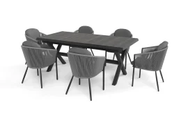 SIENA GARDEN Garten-Essgruppe, anthrazit/dunkelgrau, Alu/Keramik Rope-Geflecht, ausziehbare Tischplatte 200/260 x 100 cm, 6 Diningsessel