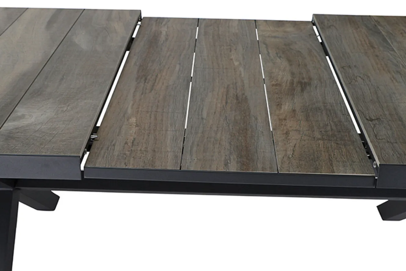 SIENA GARDEN Garten-Essgruppe, anthrazit/dunkelgrau, Alu/Keramik Rope-Geflecht, ausziehbare Tischplatte 200/260 x 100 cm, 6 Diningsessel
